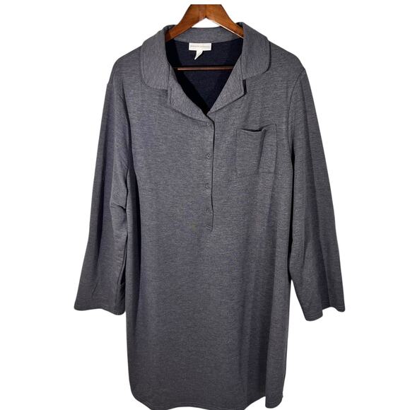 Berkshire Homewear French Terry Sleep Shirt Gray Button Front XL New - Picture 2 of 10
